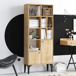 Hanah Home biblioteca, PAL melaminat, 60x30x175 cm, picioare 25cm, stejar safir - Verificat A · Re-Bloom - Img 4