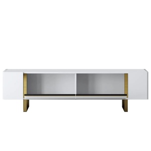 Hanah Home comoda TV living 180x50x30 cm, PAL 18mm, picioare metal 40x20mm, inaltime picioare 16cm, alb/auriu - Verificat A · Re-Bloom - Img 4