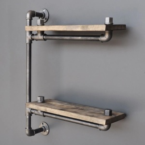 Hanah Home etajera cu tevi, lemn molid 100%/metal, 60x47x13 cm, gata asamblata, nuc/negru - Verificat A · Re-Bloom - Img 2