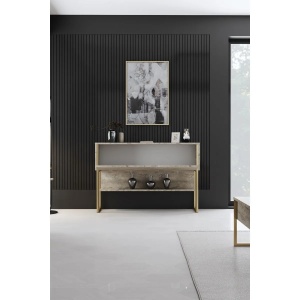 Hanah Home masa consola, PAL melaminat/picioare metal, 120x30x80 cm, grosime 18mm, picioare profil 20x20mm, travertin/auriu - Verificat A · Re-Bloom - Img 3