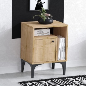 Hanah Home noptiera dormitor 40x35x55 cm, PAL 18mm, spatiu amplu de depozitare, nuc si negru - Verificat A · Re-Bloom - Img 2