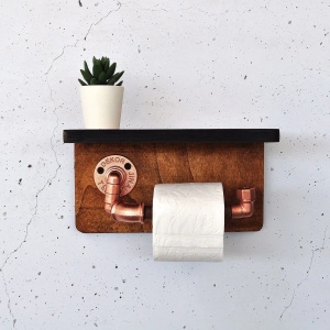 Hanah Home suport de hartie igienica 29x16x14 cm, lemn de molid 100% lucrat manual, accesorii auriu roz, nuc si auriu roz - Verificat A · Re-Bloom - Img 3