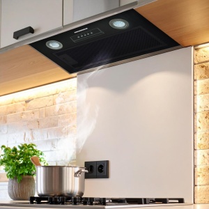 Hota incorporabila Heinner HBIH-MD600BK, Capacitate absorbtie 610m3/h, 3 trepte de viteza, 1 motor, Lumina LED, 1 filtru aluminiu, Negru - Img 4
