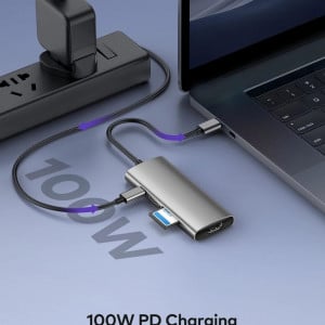 Hub USB-C 7-în-1 pentru iPad Pro/MacBook 	iSmart, cu 4K USB-C la HDMI, 3 porturi USB 3.0, cititor de carduri SD/TF, sursa de alimentare de 100 W