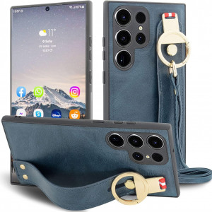 Husa de protectie pentru Samsung Galaxy S23 Ultra, MAMA MOUTH, piele PU, albastru