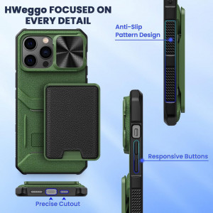 Husa de protectie slot pentru card glisant compatibila cu iPhone 14 Pro 5G 2022 HWeggo, policarbonat/poliuretan, verde alpin, 6,1 inchi - Img 2