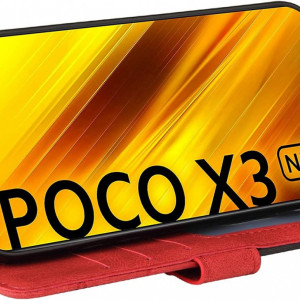 Husa de protectie tip carte pentru Xiaomi POCO X3/X3 Pro NEXCURIO, piele PU/TPR, rosu/negru, 6,67 inchi