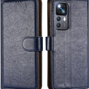 Husa flip pentru Xiaomi 12T/12T Pro Case Collection, TPU/piele PU, albastru inchis/maro, 6,67 inchi