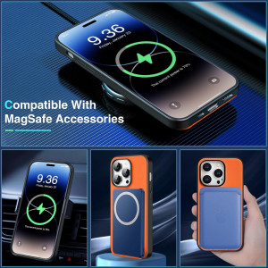 Husa magnetica pentru iPhone 14 UNDEUX, piele PU, portocaliu, 6,1 inchi - Img 6