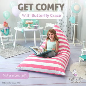 Husa pentru Bean Bag Butterfly, panza/bumbac, roz deschis/alb, 76,2 x 127 x 88,9 cm - Img 3