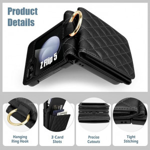 Husa pentru Samsung Z Flip 5 cu suport de card si inel , negru - Img 2