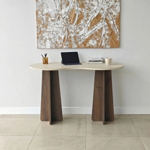 Infini birou 120x60x75 cm, PAL melaminat 18mm, travertin / nuc - Verificat A · Re-Bloom