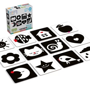 Joc educational pentru bebelusi, Flash Contrast Cards, Carduri alb-negru pentru acuitate vizuala, KuKiKuk Efko, 12 piese, 24 imagini mari contrastante, carton gros, varsta 0-6 luni - Img 3