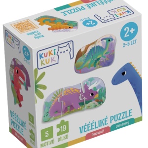 Joc educational pentru copii, 5 puzzle progresive cu Dinozauri, KuKiKuk Efko, 19 piese mari, carton gros, animatii colorate haioase, varsta 2-5 ani - Img 1