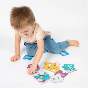 Joc educational pentru copii, Puzzle Trio cu Rutine zilnice, KuKiKuk Efko, 8 perechi, 24 piese mari, carton gros, animatii colorate haioase, varsta 2-5 ani - Img 3