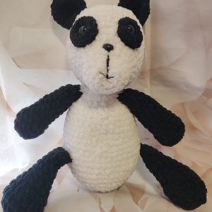 Jucarie de plus Ursulet Panda , lucrata manual, handmade, textil, roz/alb, 35 cm