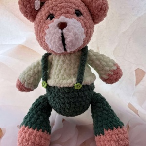 Jucarie de plus ursuletul Lulu, lucrata manual, handmade, textil, multicolor, 26 cm