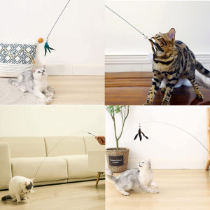 Jucarie interactiva pentru pisici cu 8 capete de inlocuire, metal/plastic/pene, multicolor, 76 cm - Img 3