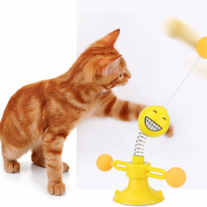 Jucarie interactiva pentru pisici GVAVIY, ABS/pene, galben - Img 2
