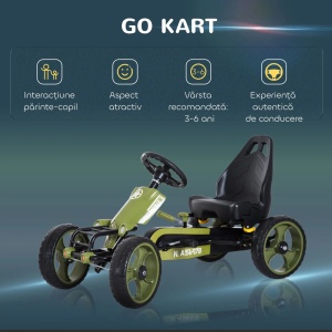 Kart cu pedale pentru copii cu scaun reglabil si frana de mana, metal/plastic, 105x54x61 cm, sezut 35x30.5x40cm/inaltime 27cm, capacitate 35kg, varsta 3-6 ani, verde - Verificat A · Re-Bloom - Img 6