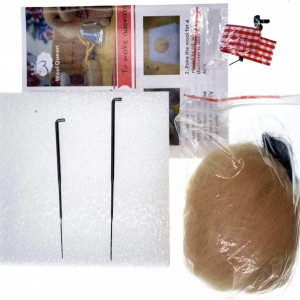 Kit de accesorii pentru impletit Wool Queen, model caine, lana/metal/spuma, maro/rosu/alb, 4 piese