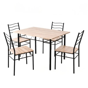 Kiwari Aika set masa + 4 scaune, MDF/metal, masa 110x70x75cm 9.4kg + scaune 36x44x82cm 2.9kg, inaltime sezut 45cm, capacitate masa 30kg/scaun 100kg, lemn deschis/negru - Verificat A · Re-Bloom