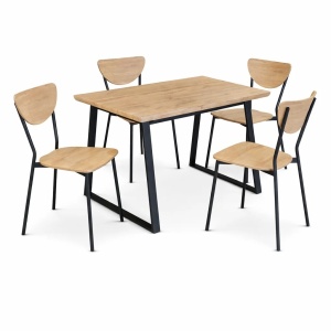 Kiwari Oka set masa + 4 scaune, MDF/metal, masa 110x70x75cm 16kg + scaune 44x45x82cm 3kg, capacitate masa 30kg/scaun 100kg, stejar natural/negru - Verificat A · Re-Bloom