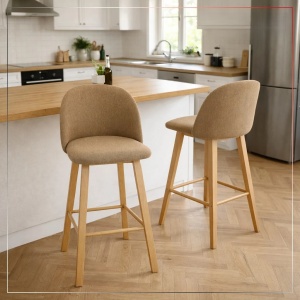 Kiwari Tan set 2 scaune bar/bucatarie, textil/spuma + cadru metalic aspect lemn, 40x40x105cm, inaltime sezut 75cm, capacitate 120kg, spatar ergonomic, suport picioare, maro - Verificat A · Re-Bloom - Img 5