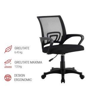 Kiwari Taro scaun birou ergonomic, spatar mesh, reglabil, baza nylon, Negru - Verificat A · Re-Bloom - Img 3