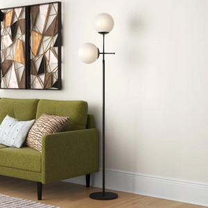 Lampadar Crivello, 2 lumini, metal/sticla, negru/alb, 34 x 174 cm