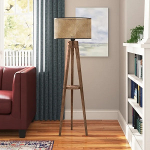 Lampadar cu trepied Livia, lemn/ textil, maro, 153 x 45 x 50 cm