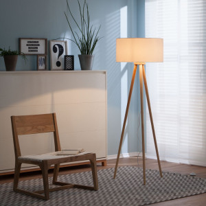 Lampadar Stabilo, lemn masiv/textil, alb/maro, 50 x 150 cm, 40w - Img 2