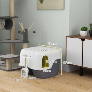 Litiera pentru pisici Re-Bloom, polipropilena, crem/gri, 50 x 50 x 39 cm, Resigilat, Grad A - Img 3