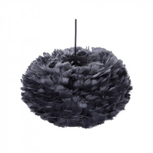 Pendul cu abajur din pene FOG, gri inchis, cablu negru, 45 x 30 cm