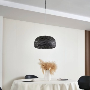 Lustra supendata Lindby Eskil din bambus, diametru 46.5 cm, neagra, E27 - Img 5