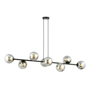 Lustra tip pendul Colbert, 8 lumini, metal/sticla, negru/transparent, 140 x 14 x 40-90 cm