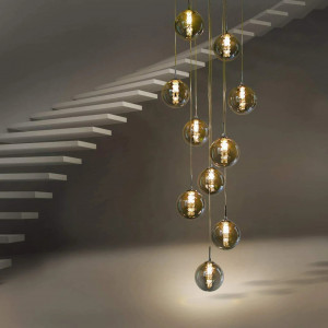 Lustra tip pendul Katalina, LED, 10 lumini, metal/sticla, gri/auriu, 15 x 200 cm