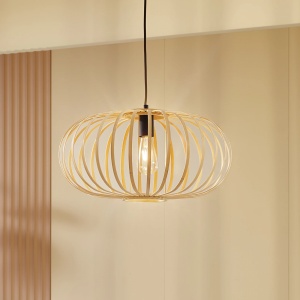 Lustra tip pendul Lindby Lielle, bambus/metal, negru/natur, 50 x 150 cm - Img 2