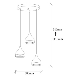 Lustra tip pendul Sanor, 3 lumini, negru/cupru, 38 x 31-110 cm