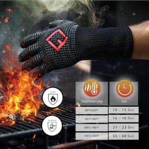 Manusi termorezistente pentru gratar si bucatarie, FLIPLINE, ignifuge, premium, antialunecare, 2 bucati, negru, marimea M, Resigilat, Grad A - Img 4