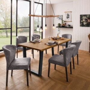 Masa de sufragerie Home Affaire, lemn masiv/MDF, negru/natur, 180 x 90 x 72.5 cm - Img 6