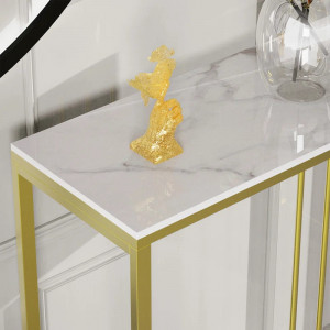 Masa tip consola Evann, marmura/metal, auriu/alb, 78,5 x 100 x 30 cm
