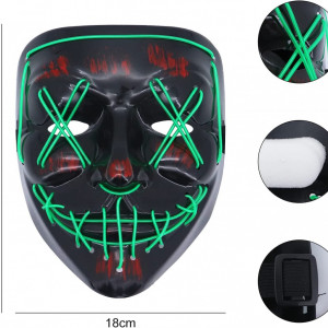 Masca pentru Halloween Shineyoo, LED, PVC, negru/verde, 18 x 20 cm - Img 2