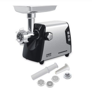 Masina de tocat Heinner HMG-Y2000SS, 2000W, angrenaj metalic si carcasa din aluminiu, capacitate tocare de 3kg/min, cutit inox, 3 site metalice, buton switch cu 2 viteze, functie reverse, carcasa inox, negru/argintiu, RESIGILAT, 1 AN GARANTIE - Img 1