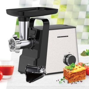 Masina de tocat Heinner MeatMaster HMG-2100SS3, Putere 2100W, 2 viteze, Cutit inox, Accesoriu Rosii, Kibbe, Carnati, Negru/Inox - Img 4