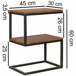 Masuta laterala Iva, lemn masiv/metal, natur/negru, 45 x 30 x 90 cm