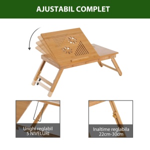 Masuta pentru laptop Re-Bloom, bambus, natur, 55 x 35 x 22-32,5 cm, Resigilat, Grad A - Img 2