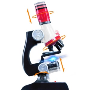 Microscop RS Toys pentru copii, cu lumini si baterii, negru cu rosu