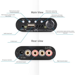 Mini amplificator HiFi Mochatopia, Bluetooth 5.0, metal, multicolor, 10 x 7 x 2,3 cm