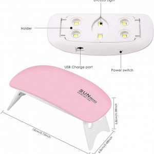 Mini lampa UV pentru unghii cu gel SharpCost, 6 W, USB, LED, roz, 13 x 6,8 x 5,8 cm - Img 7